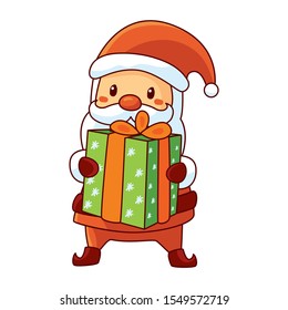 Santa Claus with presents. Vector illustration in cartoon style. Isolated on white background. 