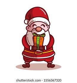 Santa Claus with presents. Vector illustration in cartoon style. Isolated on white background  Vector image for new year's day, christmas, decoration,winter.