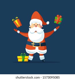 Santa Claus with presents. Vector illustration in cartoon style. 