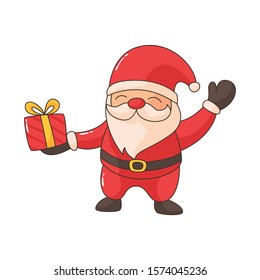 Santa Claus with presents. Vector illustration in cartoon style. Isolated on white background. Vector image for new year's day, christmas, decoration, winter.