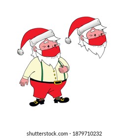 Santa Claus in protective face mask. Merry Christmas and happy New year in quarantine, pandemic of coronavirus covid-19