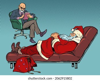 Santa Claus at a psychologist appointment, a therapist scouch. Session, Christmas holidays