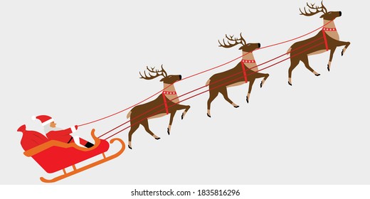 Santa Claus pulled by reindeers , Christmass illustration