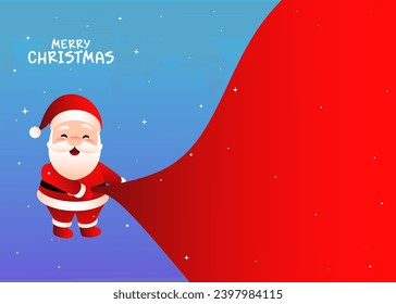 Santa Claus pulling a big red bag .Vector illustration flat cartoon for poster and background .