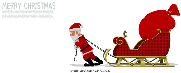 Santa Claus is pulling his sleigh on transparent background