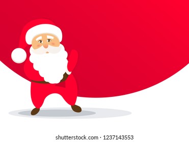Santa Claus pulling huge bag. Vector illustration with blank space for your design. Christmas banner
