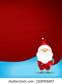 Santa Claus pulling sack with presents. Christmas card template. Vector illustration.