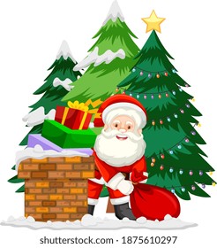 Santa Claus putting the presents in chimney illustration