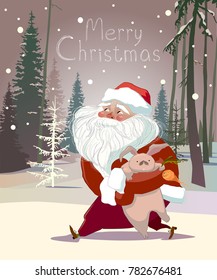 Santa Claus with rabbit vector illustration