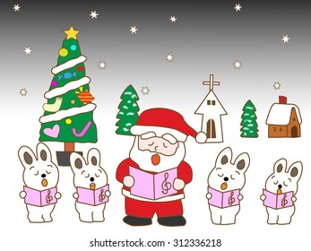 Santa Claus and rabbits do a chorus on a day of Christmas