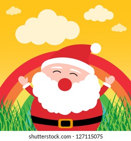 Santa Claus with rainbow in the forest