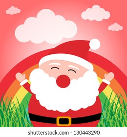 Santa Claus with rainbow in the forest