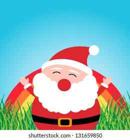 Santa Claus with rainbow in the forest