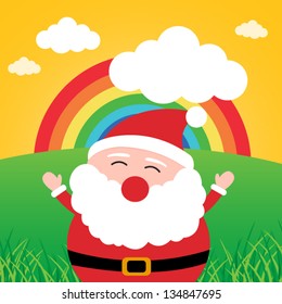 Santa Claus with rainbow in the forest