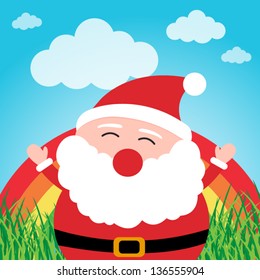 Santa Claus with rainbow in the forest