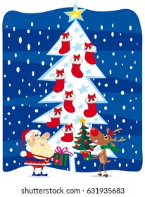 Santa Claus, raindeer and sock