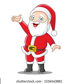 Santa Claus with a raised right hand. Cartoon character.