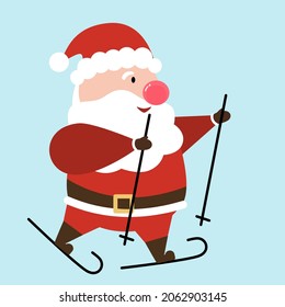 Santa Claus with a raised right hand. Cartoon character. Santa Clauses set for christmas.
