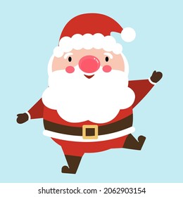 Santa Claus with a raised right hand. Cartoon character. Santa Clauses set for christmas.