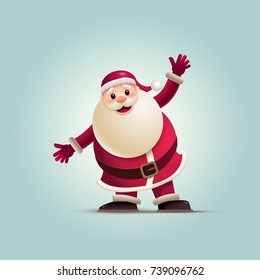 Santa Claus is raising his arms up. Vector illustration. Elements are layered separately in vector file. Easy editable vector graphic.