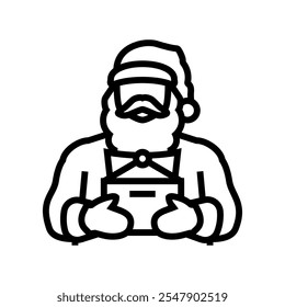 santa claus reading a letter line icon vector. santa claus reading a letter sign. isolated contour symbol black illustration