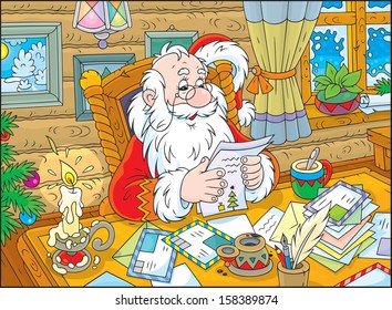 Santa Claus reading letters from children