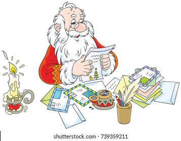 Santa Claus reading letters from children