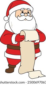 Santa claus reading through list vector illustration