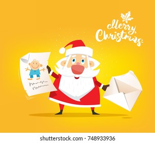 Santa Claus receive a letter of wish about toy. Vector, illustration, flat 