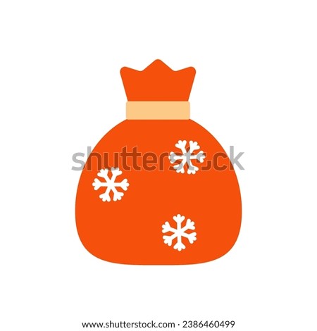 Santa Claus red bag. Closed Christmas bag with gifts. Santa's Red Bag Icon with Snowflakes. Christmas decorative element. Decoration for greeting cards, posters, patches, emblems. Vector in flat style