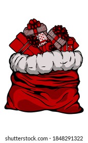 Santa Claus red bag with gift boxes - Hand drawn
