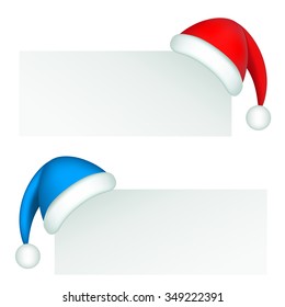 Santa Claus red and blue hat on a corner background