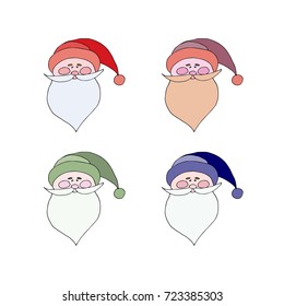 Santa Claus in Red Cap with pompon mustache with a beard isolated on white background. Flat style,icon. Festive Cristmas poster.Vector illustration