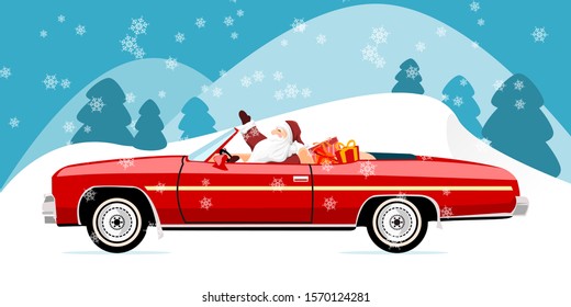 Santa claus with red car vector illustration