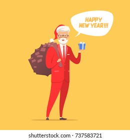 Santa Claus in a red classic suit.