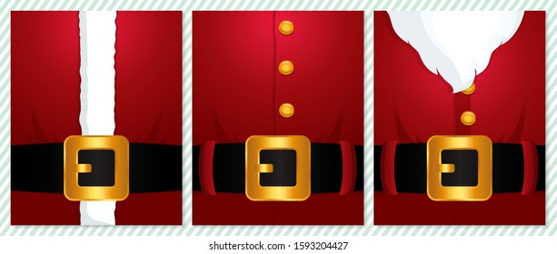 Santa Claus in the red clothes invitation card set. Merry Christmas and Happy New Year greeting card. Vector illustration.