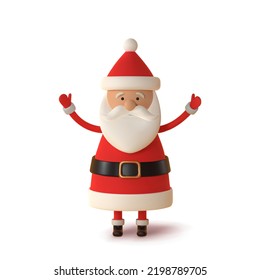 Santa Claus in red clothes, realistic 3d character  isolated on white. For Christmas cards and banners. Vector illustration