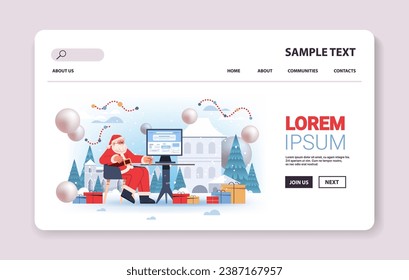 santa claus in red costume article editor writing publicity post copywriting selection verification happy new year merry christmas holidays