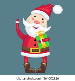 Santa Claus in red costume with a gift. eps10 Vector illlustration