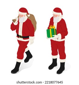 Santa Claus, with red dress and boots, isometric vector illustration.