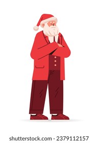 santa claus in red festive costume and hat standing with crossed hands happy new year merry christmas holidays celebration concept