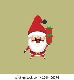 santa claus with red gift christmas icon set