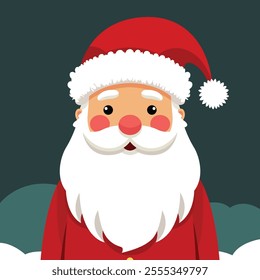 Santa Claus with red hat and beard. Vector illustration in cartoon style.