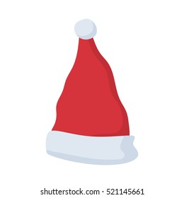 Santa Claus red hat in cartoon flat style. Santa Claus red hat isolated on white background