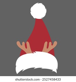 Santa Claus red hat with deer antlers. Christmas vector element for design.