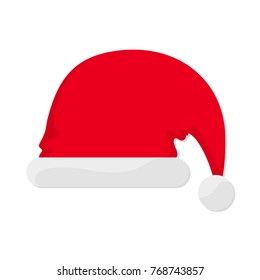 Santa Claus red hat in flat design. Vector illustration. Cartoon Santa hat, isolated on white background