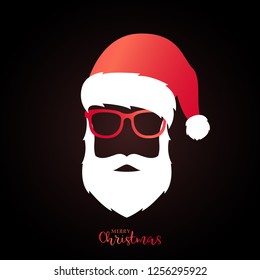 Santa Claus with red hat and glasses on black background. Christmas illustration.