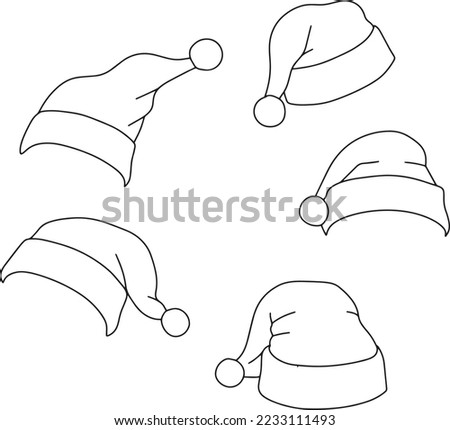 Santa claus' red hat hand drawn vector isolated in many angles, holidays new year christmas hat festive seasonal winter holiday card background illustration