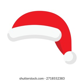 Santa Claus red hat icon. Santa's cap sign, symbol. Vector illustration. Christmas traditional holiday element for design, banner, business, project, celebration. Isolated on a white background.