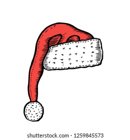 Santa Claus red hat illustration, drawing, engraving, ink, line art, vector